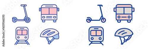 Vector illustration of various urban transport modes and equipment