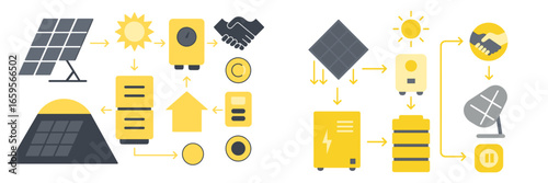 Solar energy process and utilization in vector illustration