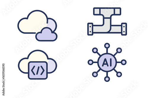 Cloud computing with pipes and AI icons