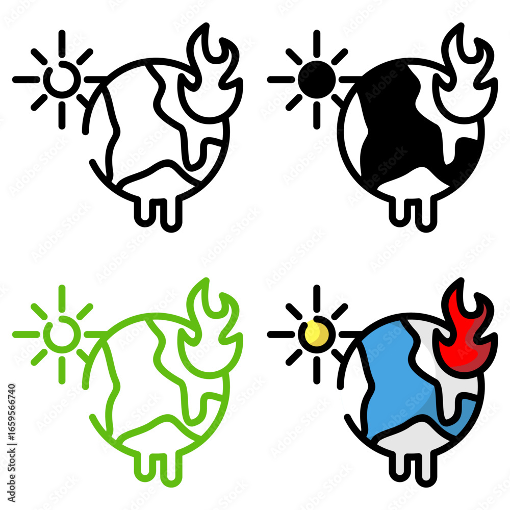 Obraz premium Melting Earth Vector Icons Set – Global Warming, Climate Change, and Environmental Crisis Illustration