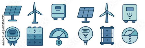 Collection of renewable energy icons and smart tech