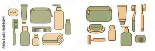 Collection of bathroom essentials in minimalistic vector design