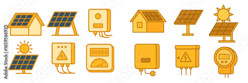Solar energy icons showcasing various solar power components