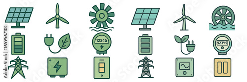 Diverse renewable energy icons showcasing sustainable power sources