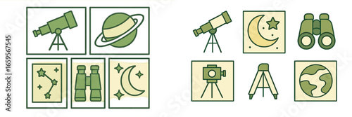 Explore the universe with telescopes and celestial tools in vector art