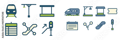 Collection of vector illustrations related to public transport systems