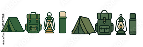 Camping gear vector illustration for outdoor adventures