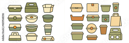 Vector illustration of various food containers and packaging designs