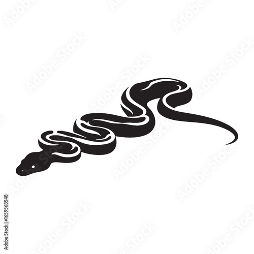 Distinctive Python Silhouette Depicting Bold Black Form – Python Vector Design – Black Vector of Python – Snake Vector