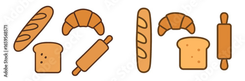 This vector illustration features an assortment of baked goods