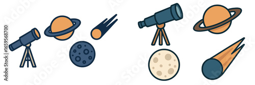 Explore planets and stars with telescopes in a vector art