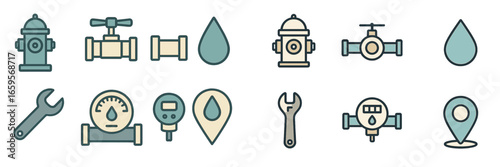 Vector illustration of water plumbing icons for various applications