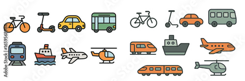 Exploring various modes of transportation in a vibrant vector style