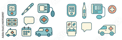 Health monitoring tools and medical symbols in vector illustration