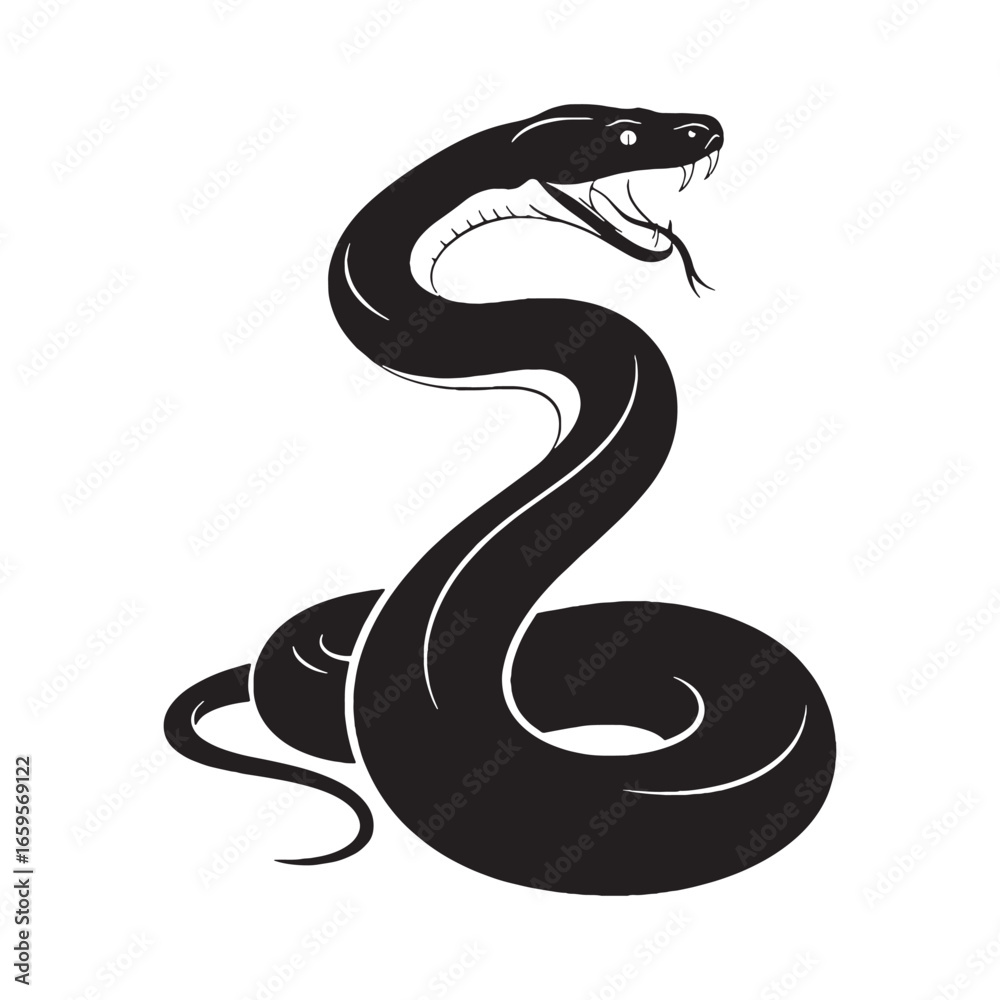 Fototapeta premium Smooth Python Silhouette Expressing Predator Power – Python Vector Design – Black Vector of Python – Snake Vector