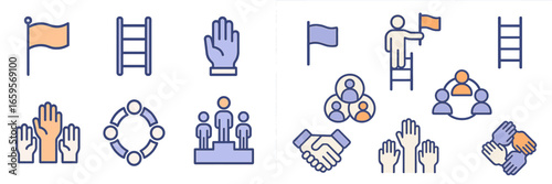 Teamwork vector illustrations featuring diverse symbols