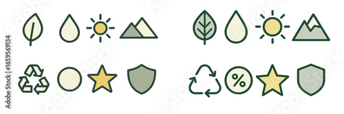 Nature-themed vector illustrations of eco-friendly symbols and icons