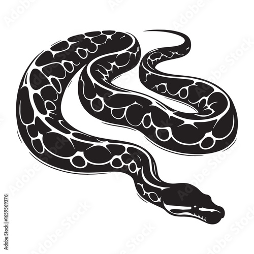 Refined Python Silhouette Depicting Giant Snake Form – Python Vector Graphic – Black Vector of Python – Snake Vector