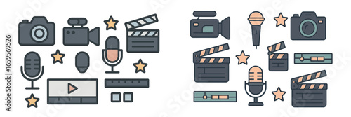 Creative tools for media production featuring cameras and microphones
