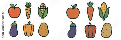 Colorful vector illustration of assorted vegetables and fruits
