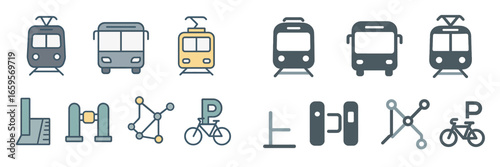 Vector illustration of various transportation modes and tools