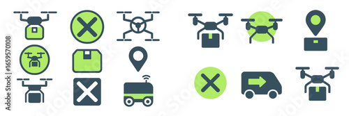 Vector illustration of drone delivery icons and symbols for logistics