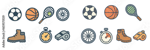 Collection of sports equipment icons in vector design