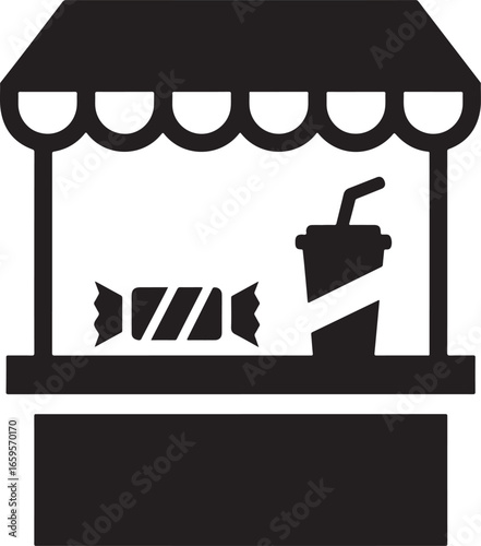 Snack Shop Icon – Street Food Stall, Candy, Drink, Fast Food Market Symbol