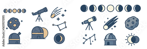 Vector illustration of telescopes and celestial bodies in astronomy