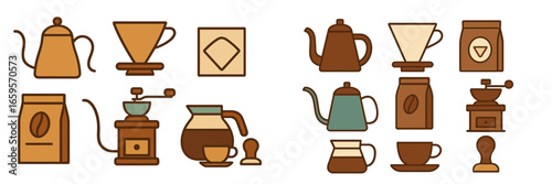 Coffee brewing essentials in a stylish vector illustration