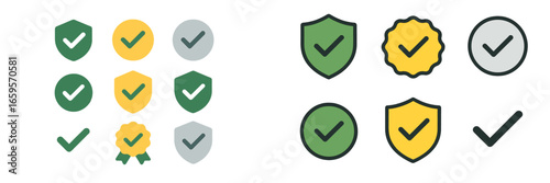 Colorful vector icons of shields and checkmarks for security concepts