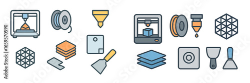 Vector illustration of 3D printing process and materials for design
