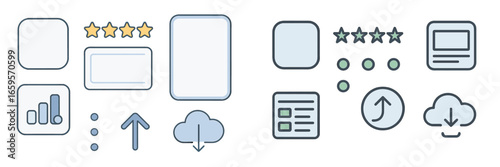 Unique vector icons for digital rating and download interfaces
