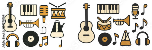 Musical instruments and symbols in a creative vector illustration