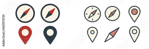 Compass and location pin vector illustration for navigation concepts