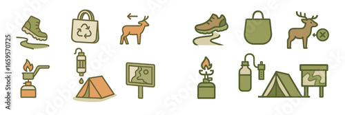 Explore outdoor adventures with camping and hiking icons