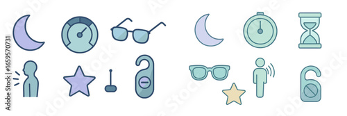 Icons depicting time and nighttime activities in vector style