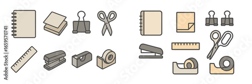 Office supplies set showcasing essential items for organization