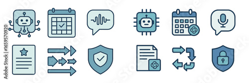 Tech and automation icons for digital services vector art