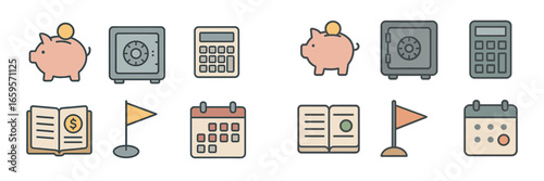 Vector art of financial tools for budgeting and savings
