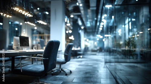 Modern Office Space with Tech Sense, Cool Tone & Glass Walls