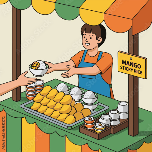 Pad Thai Street Food Vendor Illustration