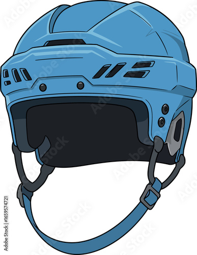 Blue ice hockey helmet with protective cage and chin strap ready for action on the rink vector
