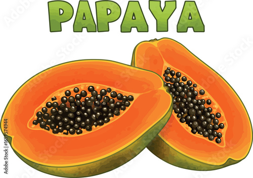 Fresh papaya halves tropical fruit healthy food delicious sweet ripe organic produce nature vector