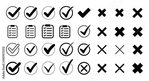 Collection of Checkmark and Cross Icons for Approval and Rejection