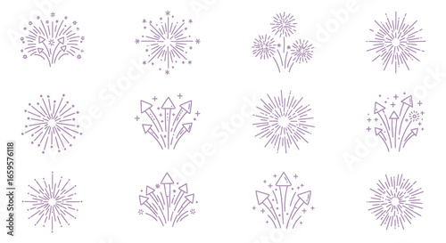 Collection of abstract flower and fireworks designs in pink and blue colors