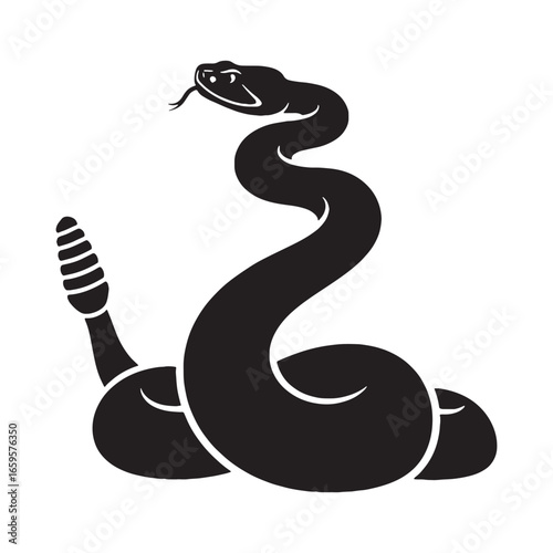 Elegant Rattlesnake Silhouette – Rattlesnake Vector Artwork with Defined Coil Shape – Rattlesnake Illustration – Silhouette of Rattlesnake – Snake Silhouette