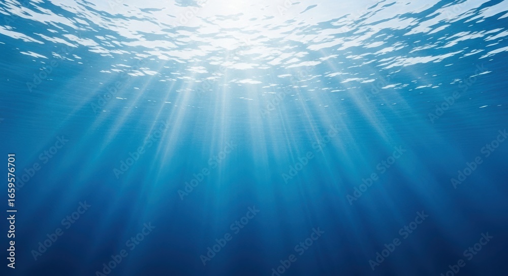 Obraz premium Sunlight shining through ocean surface into deep blue water