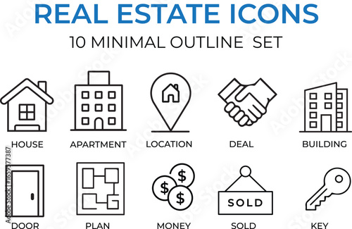 Real Estate Icons — 10 Minimal Outline Vector Set