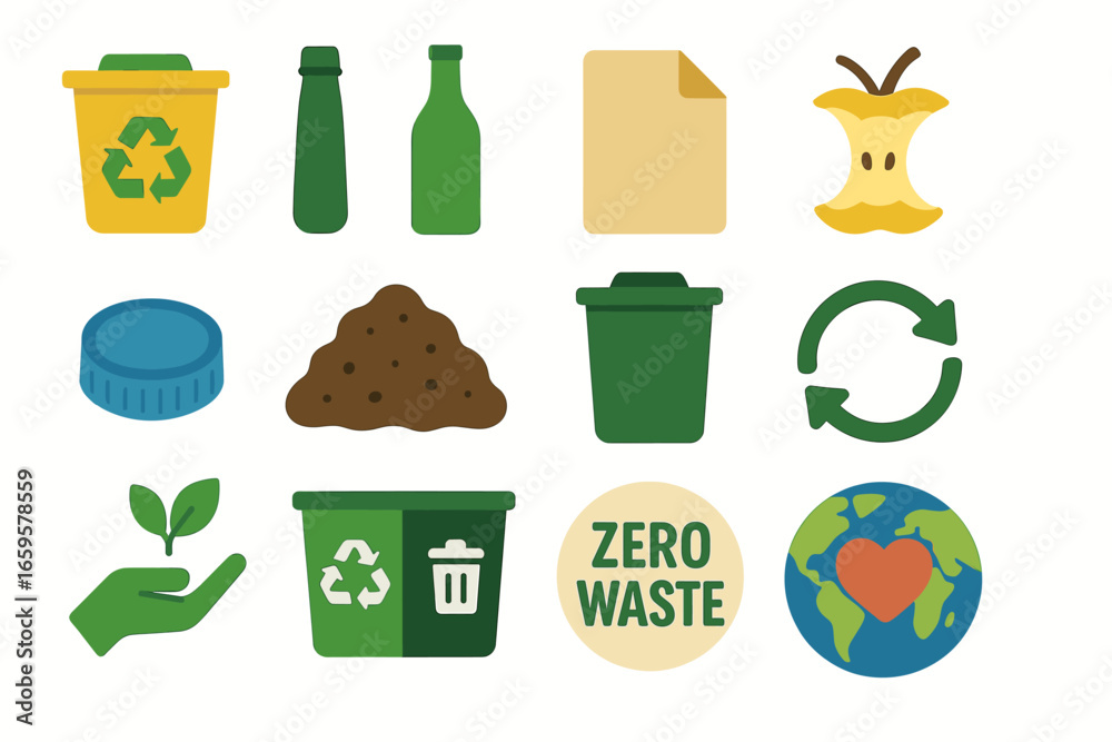 Eco-friendly icons: recycling, zero waste, and sustainability Eco-friendly icons: recycling, zero waste, and sustainability